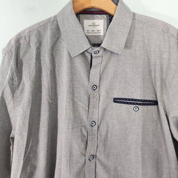 Craft + Flow Shirt Button Down Long Sleeve Gray Flip Cuffs Mens Large EUC - Picture 6 of 16